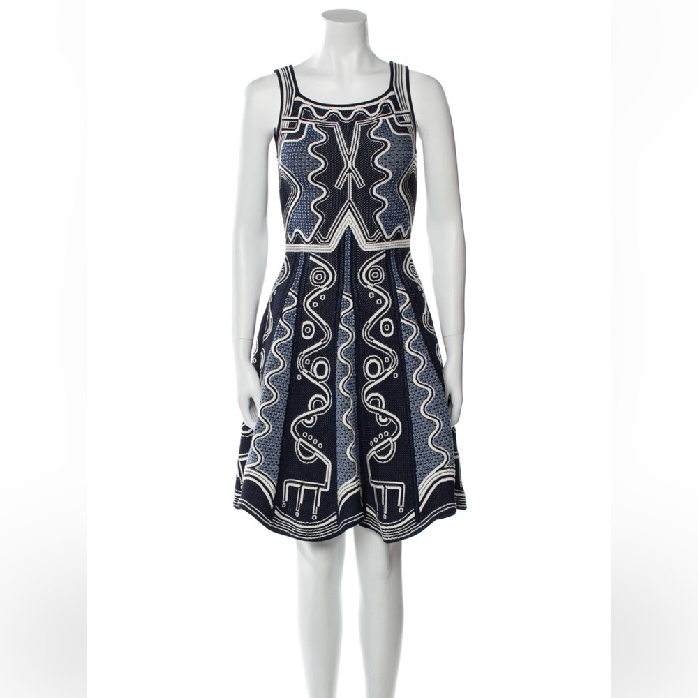 PETER PILOTTO Blue & White A-Line Scalloped Hem Knit Dress - Sz XS